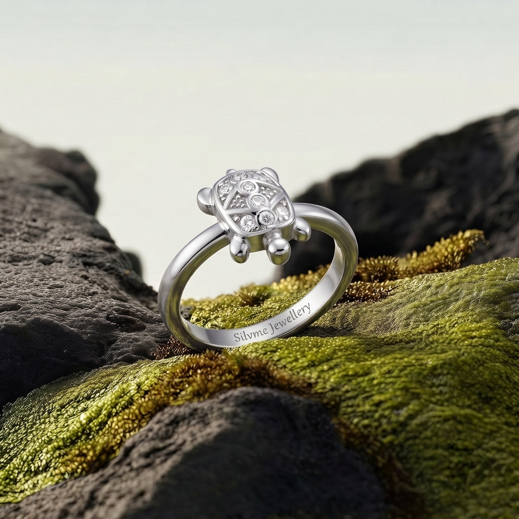 Silvme sparkling turtle sterling silver ring for women, light and easy to wear all day