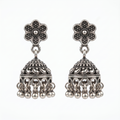 Oxidised Floral Jhumka Earrings, front product view