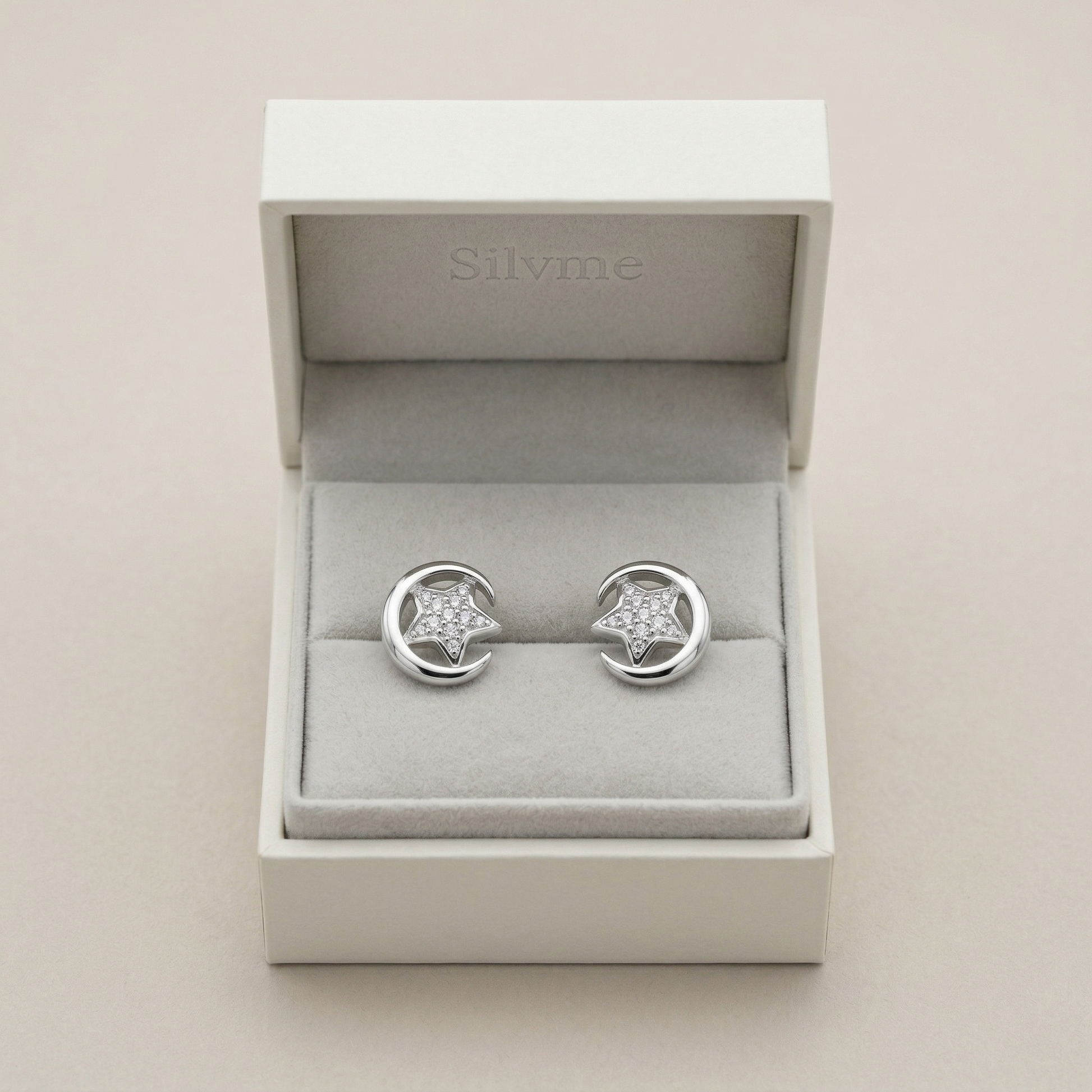 Star & Crescent Moon PavÃ© Stone-Set Stud Earrings, close-up detail