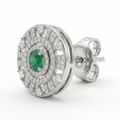 Green Round Halo Stone-Set Stud Earrings, close-up detail