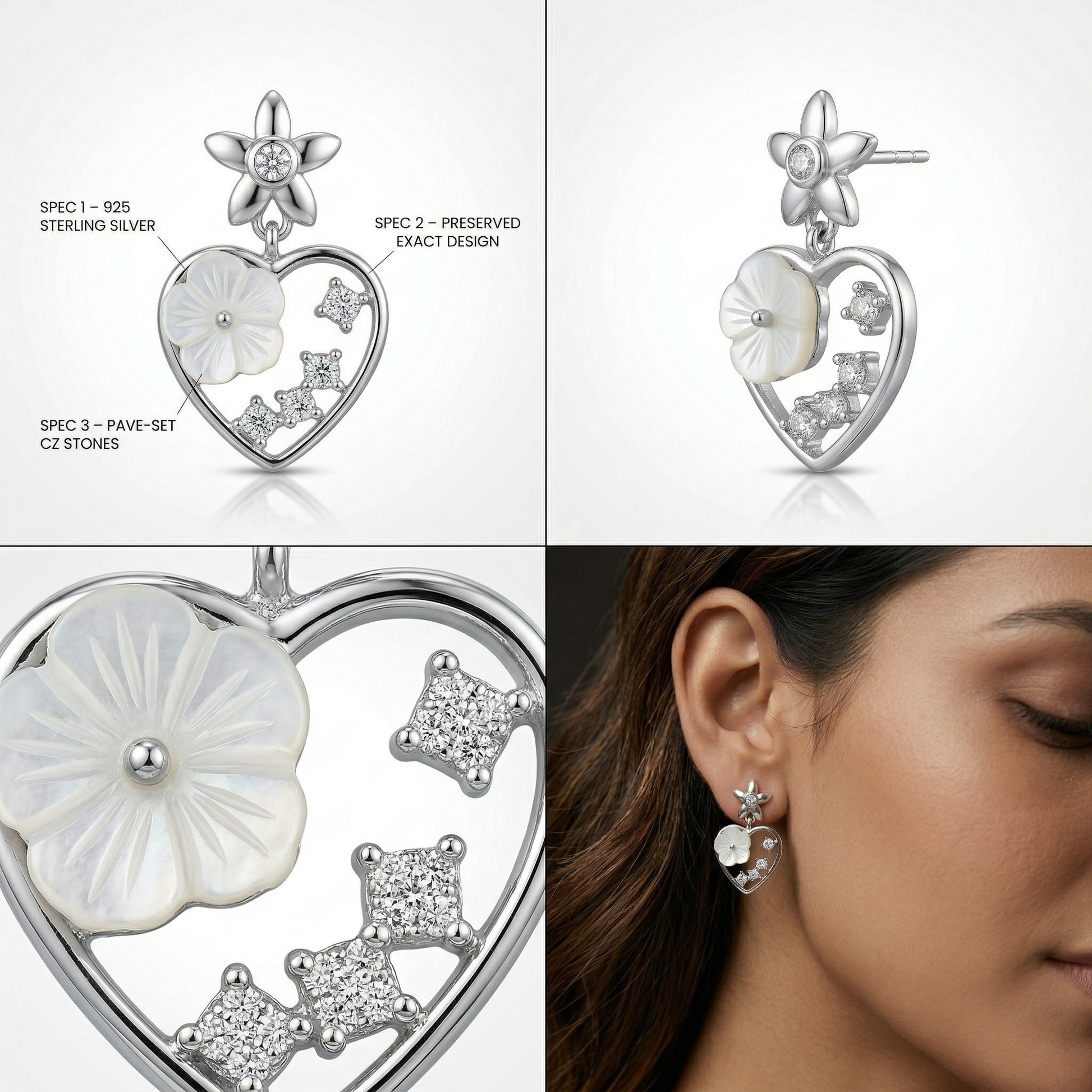 Heart Flower Drop Earrings, additional product view 5