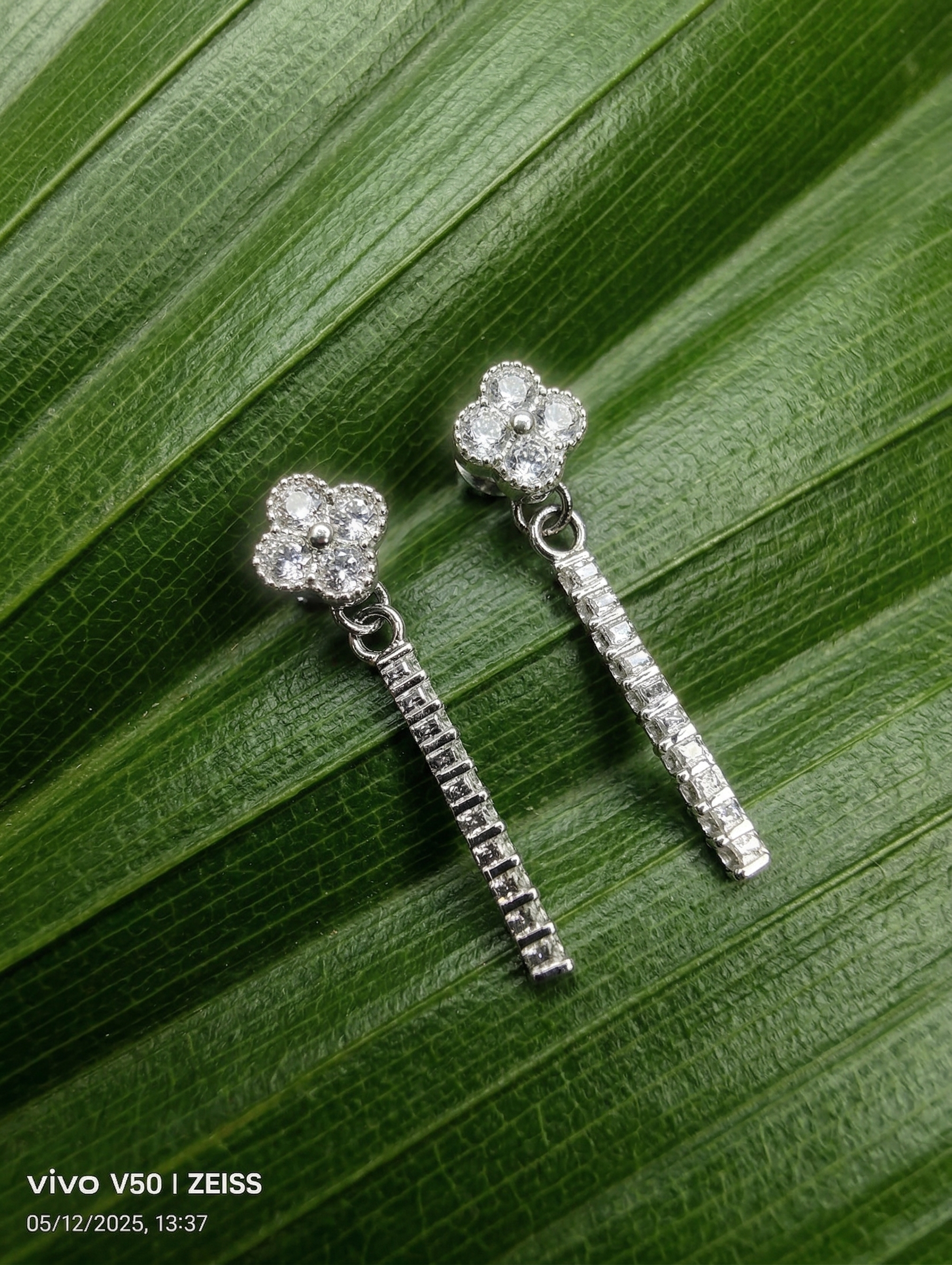 Floral Baguette Drop Earrings, additional product view 4