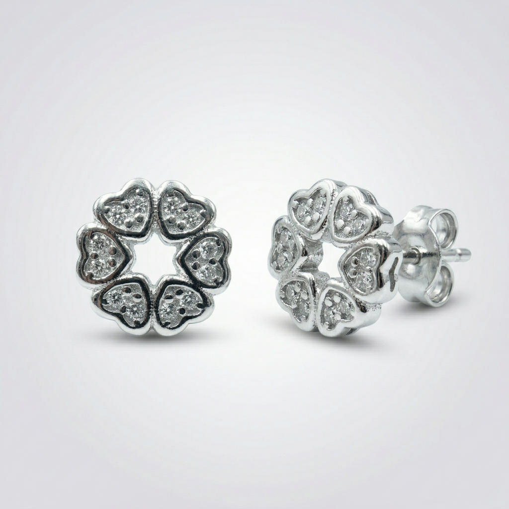 Silvme Pure 925 Silver Heart Circle CZ Stud Earrings for Women