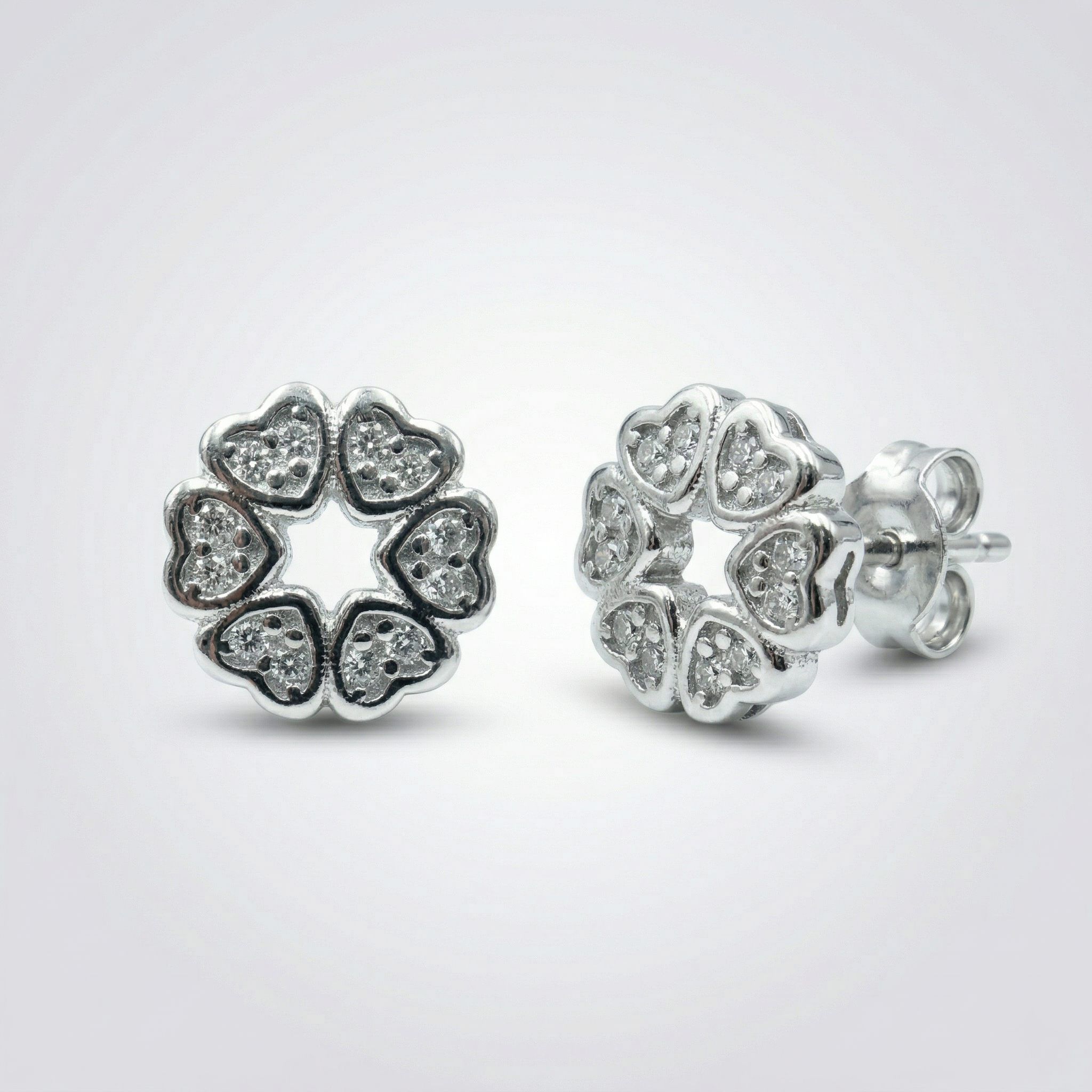 Silvme Pure 925 Silver Heart Circle CZ Stud Earrings for Women