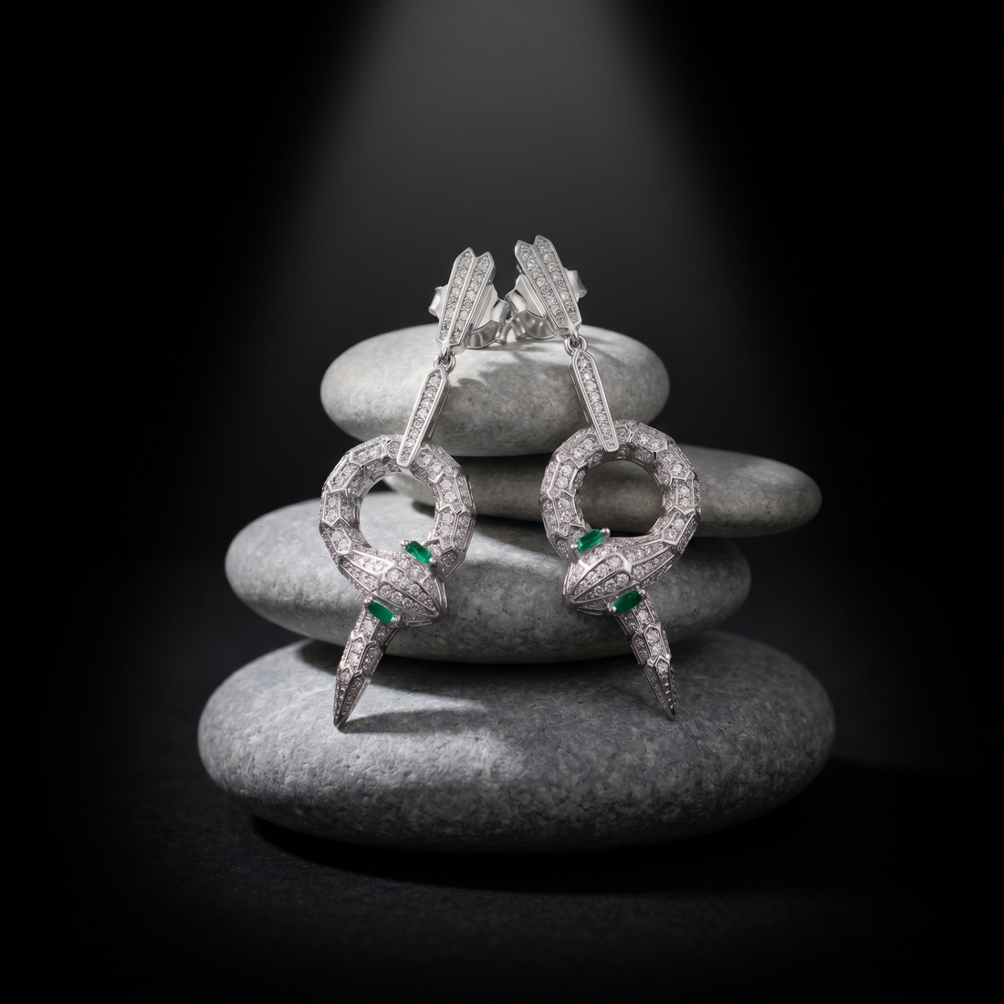 Silvme Serpent Snake Statement CZ Drop Earrings in 925 sterling silver accented with sparkling cubic zirconia, jewellery for women