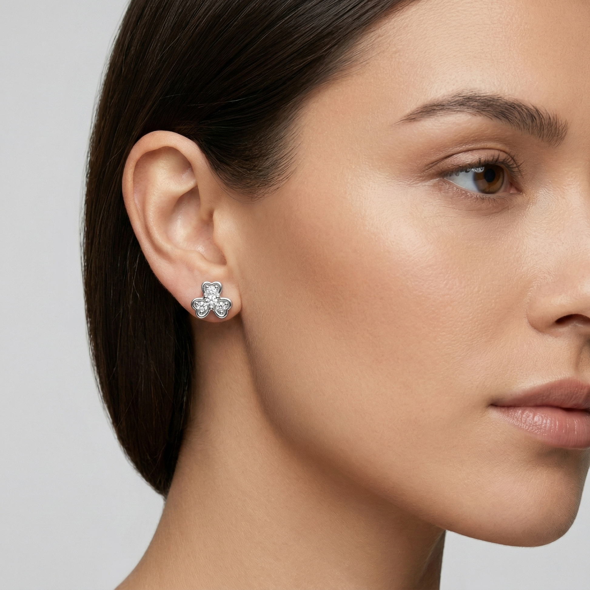 Heart-Shaped Floral Stud Earrings with Detailing, close-up detail, view 4