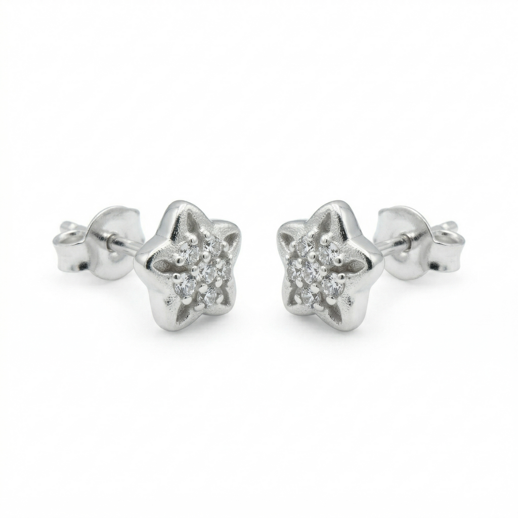 Silvme Pure 925 Sterling Silver Floral Crystal Cluster CZ Stud Earrings