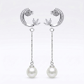 Crescent Moon Stone-Set Pearl-Look Accent Drop Earrings, close-up detail