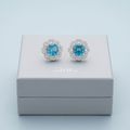 Blue Floral Halo Stud Earrings, alternate angle