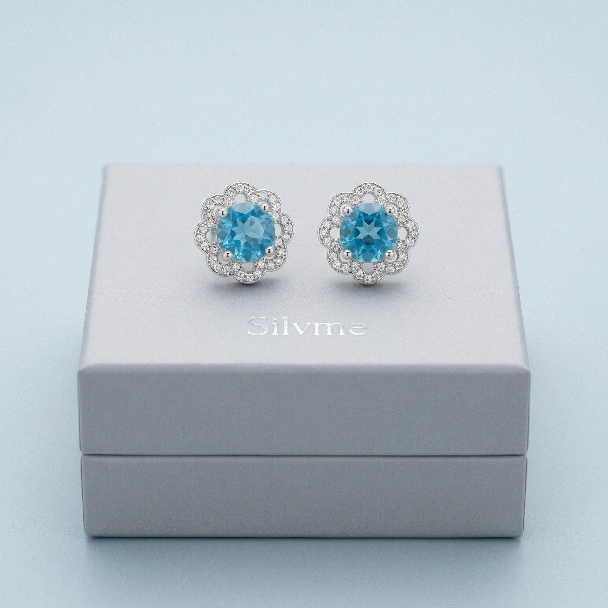 Blue Floral Halo Stud Earrings, alternate angle