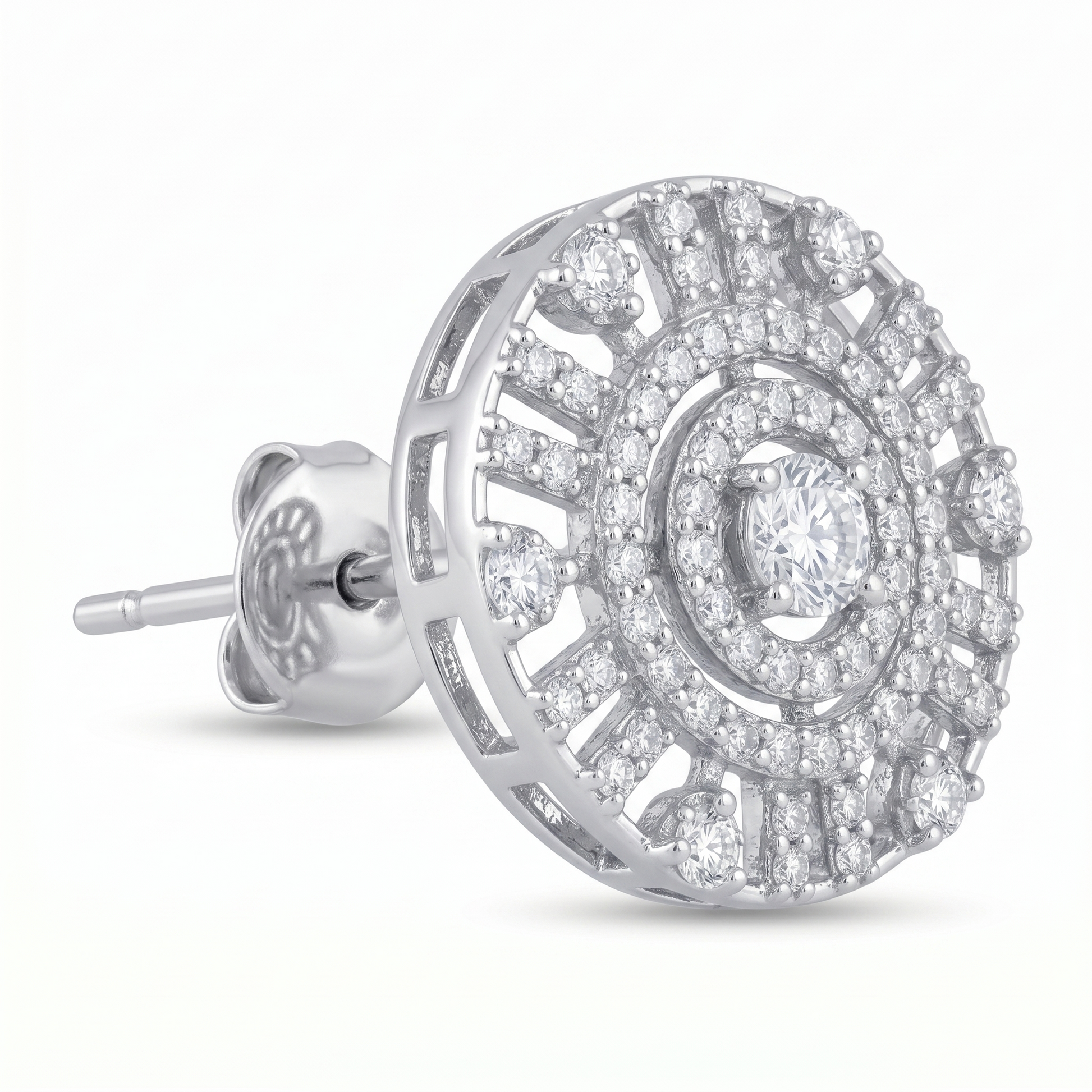 Art Deco Concentric Circle Stone-Set Stud Earrings, additional product view 4