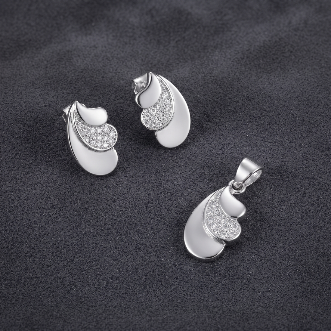 Silvme Pure 925 Sterling Silver Swirl Wave Pendant & Stud Earrings Set for Women & Girls | Cubic Zirconia Jewellery Set | Gift for Sister