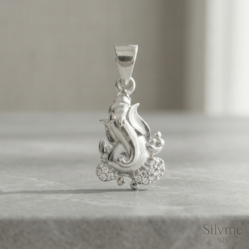 Silvme Pure 925 Sterling Silver Ganesh Idol Pendant for Women & Girls