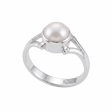 Silvme 925 Sterling Silver Pearl Solitaire Ring for Women