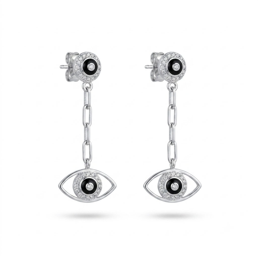 Evil Eye Stone-Set Drop Earrings, front product view