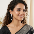 Sunflower Stone-Set Pearl-Look Accent Tassel Drop Earrings, additional product view 4