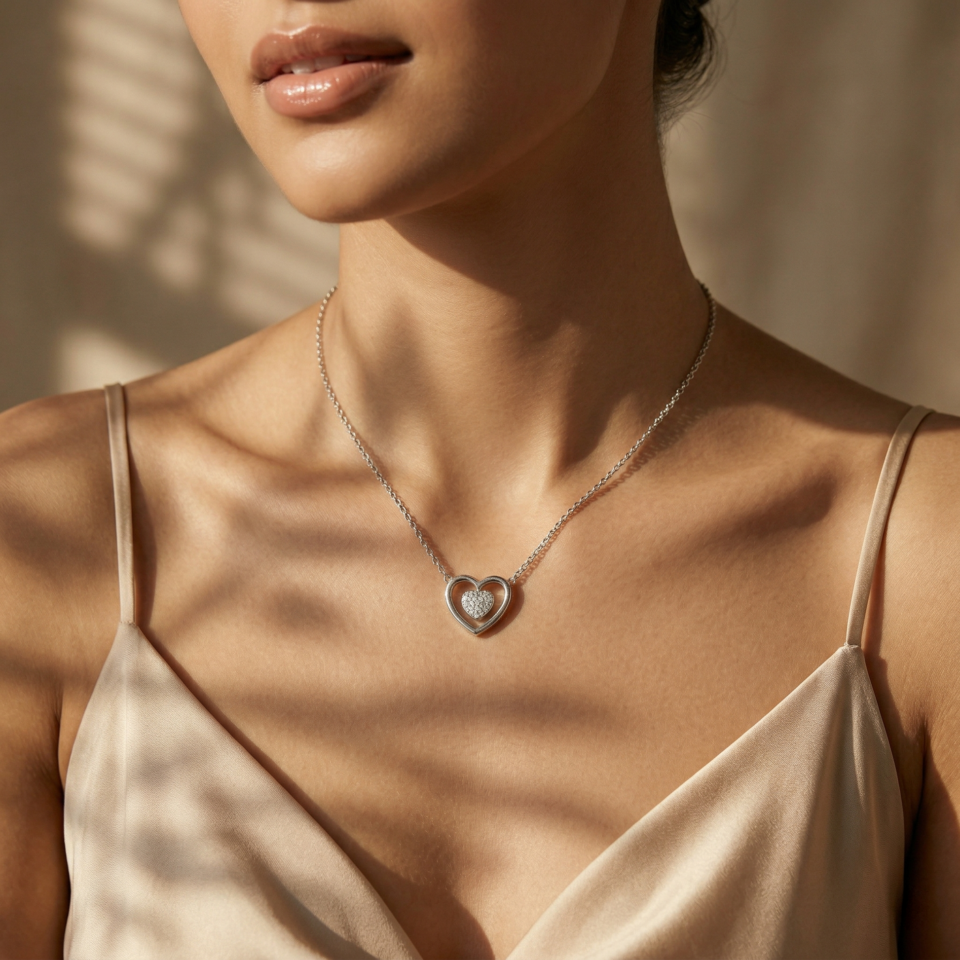 925 silver Double Heart Pendant Necklace by Silvme with 925 sterling silver 925 purity, refined silver accessory