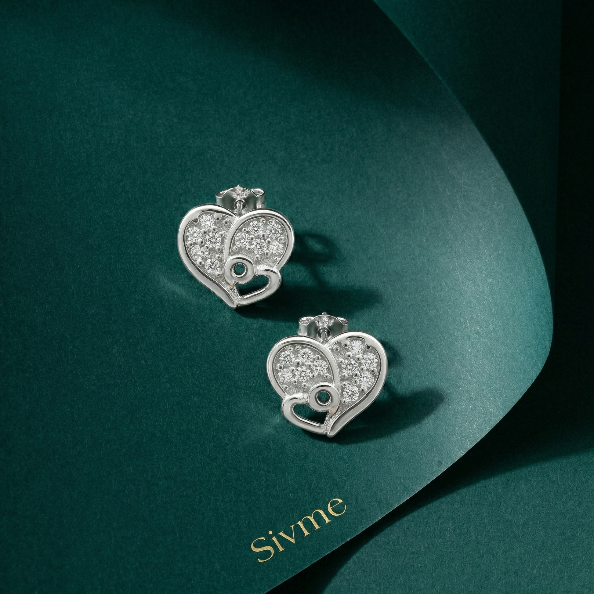 Entwined Double-Heart Stone-Set Stud Earrings, additional product view 4