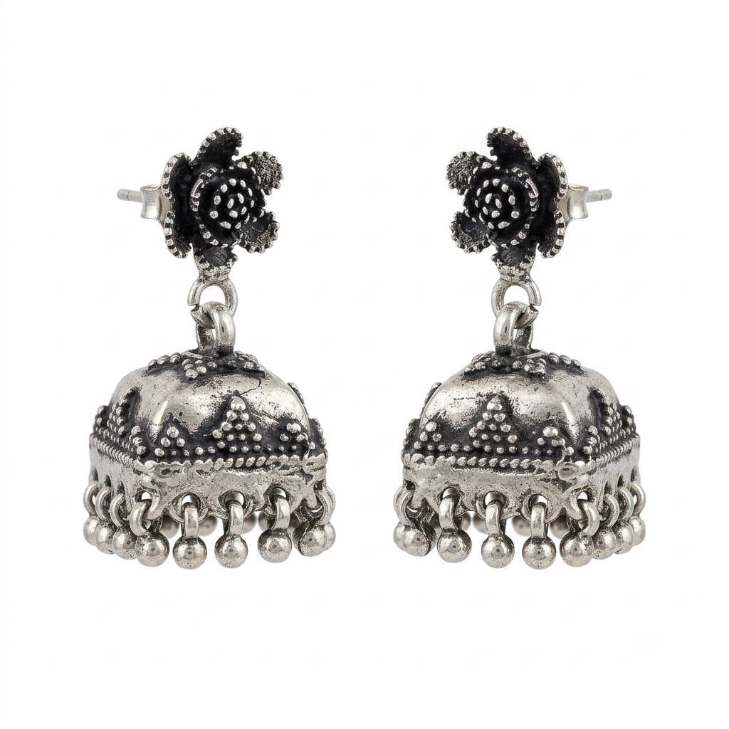 Traditional Oxidised Jhumka Earrings, front product view