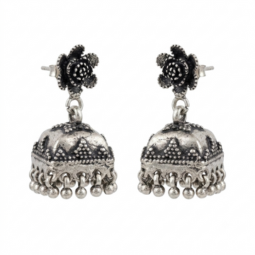 Traditional Oxidised Jhumka Earrings, front product view