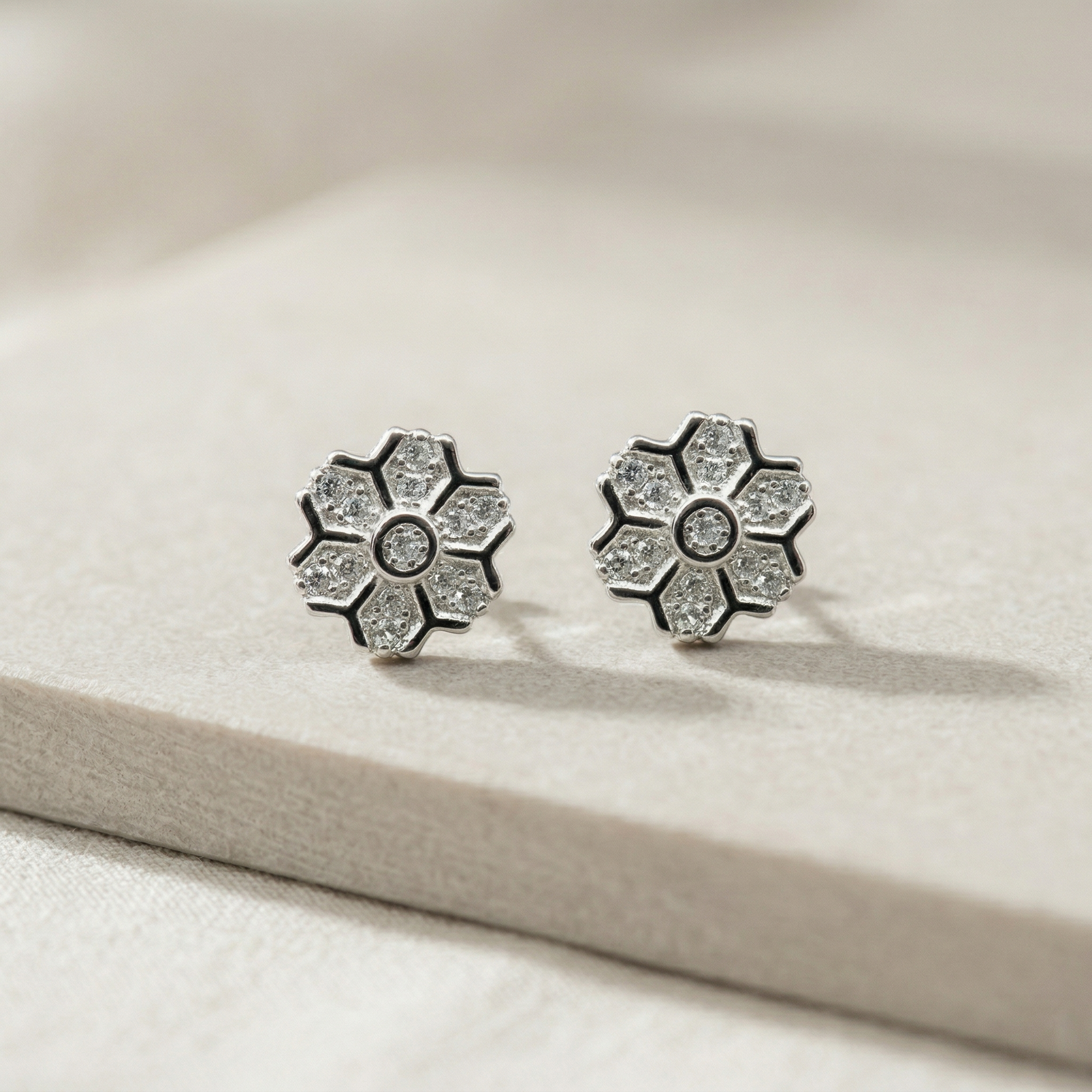 Snowflake Floral PavÃ© Stone-Set Stud Earrings, additional product view 4
