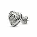 Double-Layered Heart Stone-Set Stud Earrings, close-up detail
