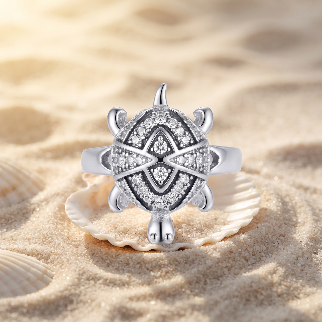 Silvme infinity shell turtle 925 sterling silver ring for women with interlaced infinity-pattern stone shell