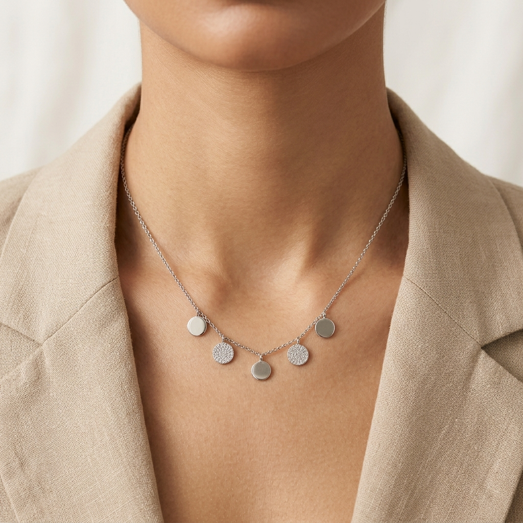 925 silver Multi Disc Pendant Necklace by Silvme, well suited as a Valentine gift for women