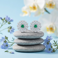 Green Round Sunburst Stud Earrings, additional product view 8