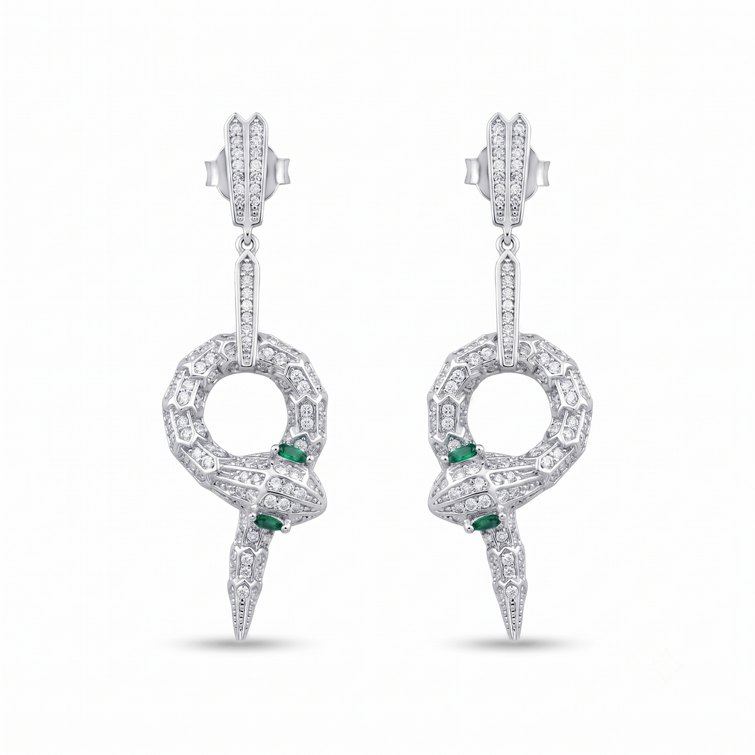 Silvme Serpent Snake Statement CZ Drop Earrings in 925 sterling silver accented with sparkling cubic zirconia, jewellery for women