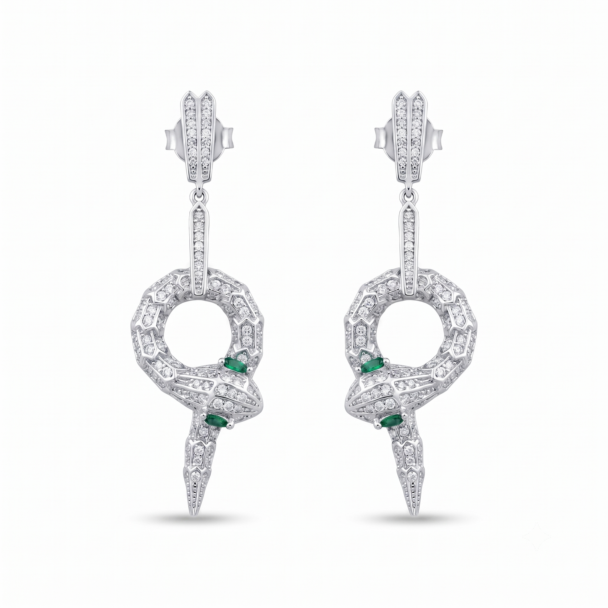 Serpent Snake Statement Stone-Set Drop Earrings, front product view
