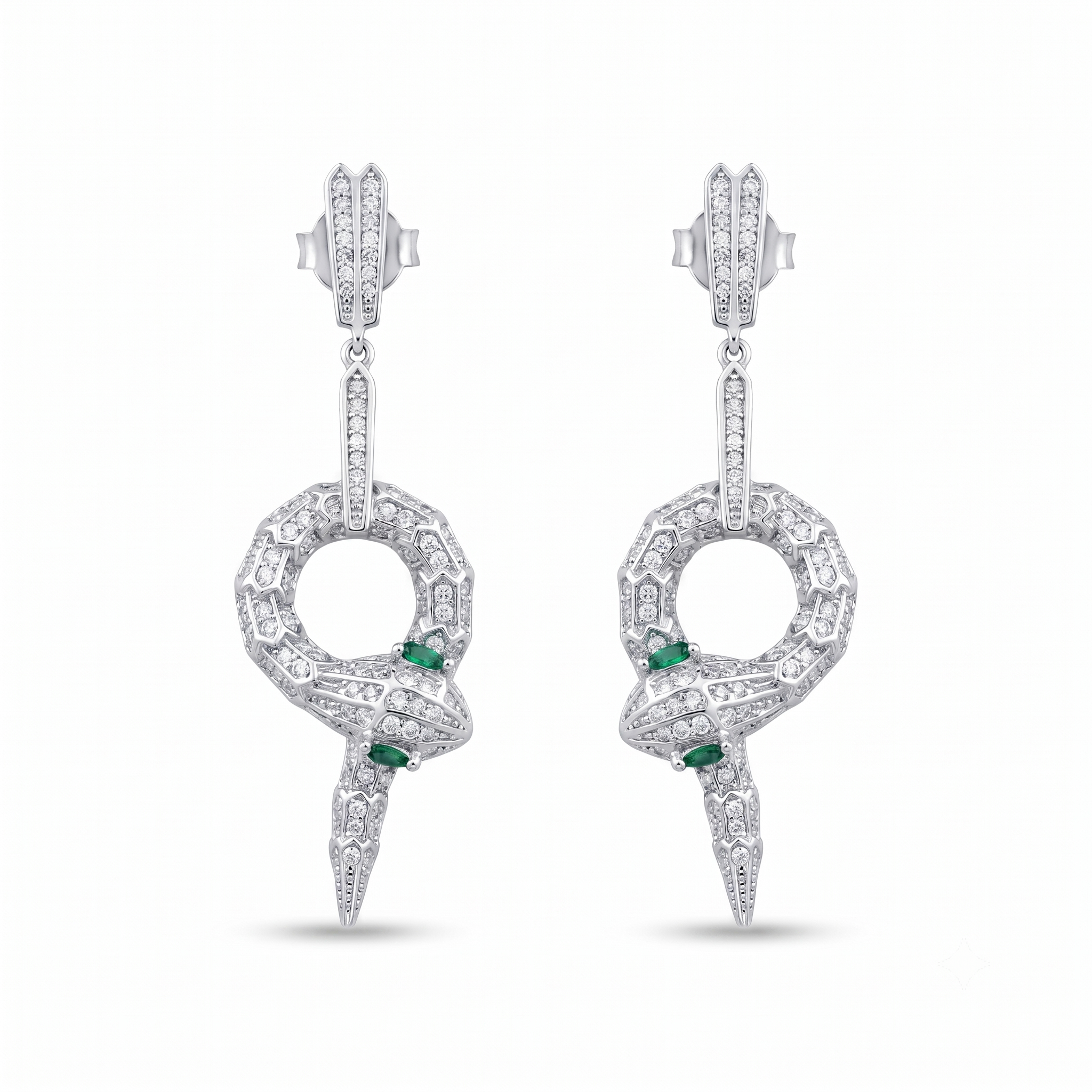 Silvme Pure 925 Sterling Silver Serpent Snake Statement CZ Drop Earrings for Women & Girls