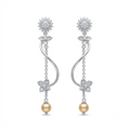 Silvme Pure 925 Sterling Silver Sunflower CZ Pearl Tassel Drop Earrings for Women & Girls