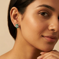 Green Oval Floral Cluster Stud Earrings, additional product view 5