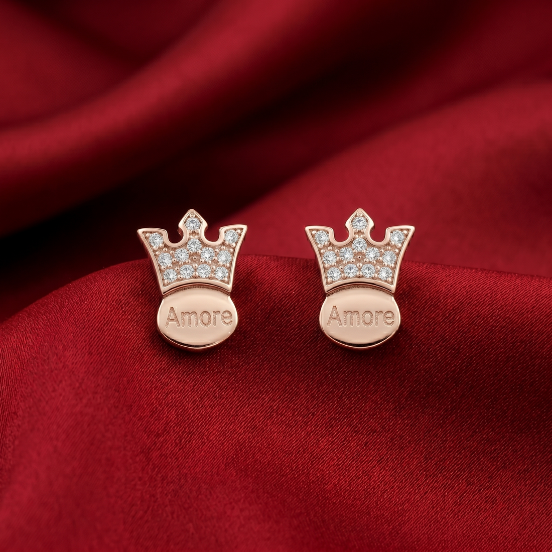 Silvme Rose Gold Crown CZ Stud Earrings in 925 sterling silver with cubic zirconia, rose gold finish, jewellery for women