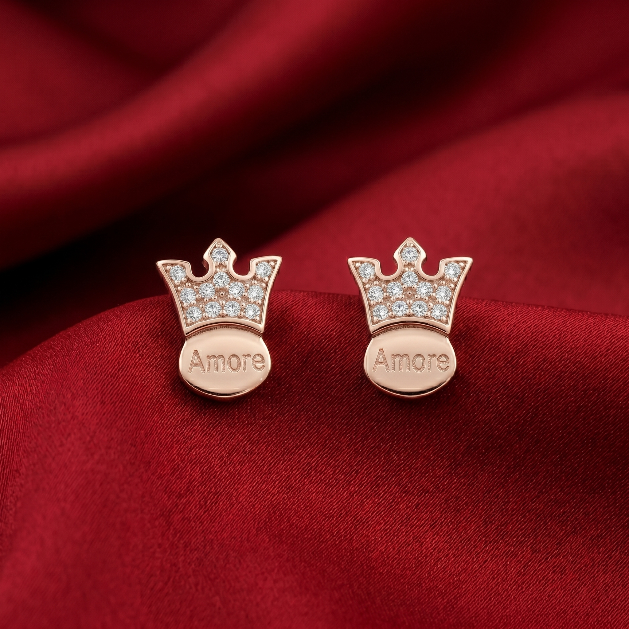 Silvme Pure 925 Sterling Silver Rose Gold Crown CZ Stud Earrings for Women & Girls
