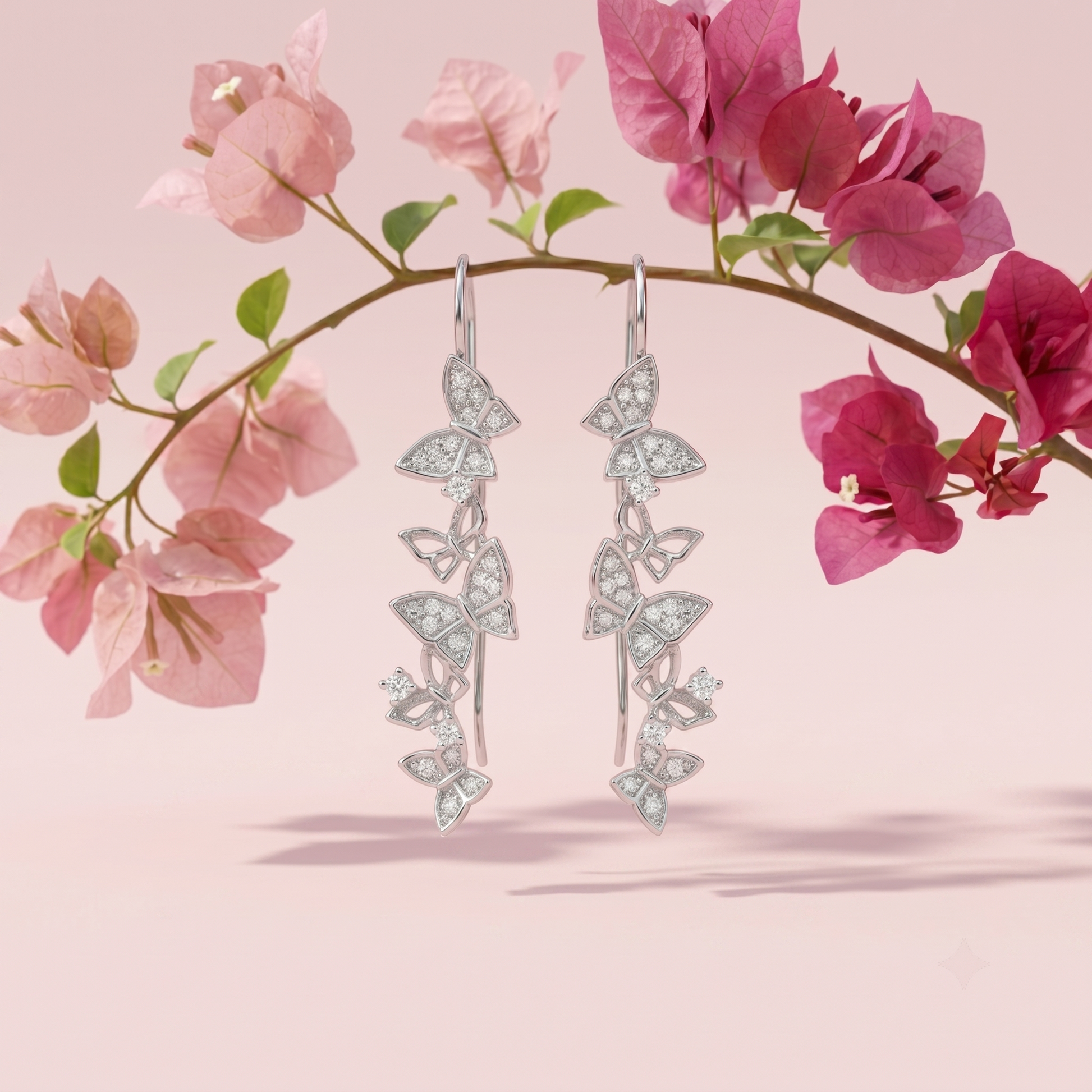 Stone-Set Butterfly Ear Crawler Climber Earrings, close-up detail