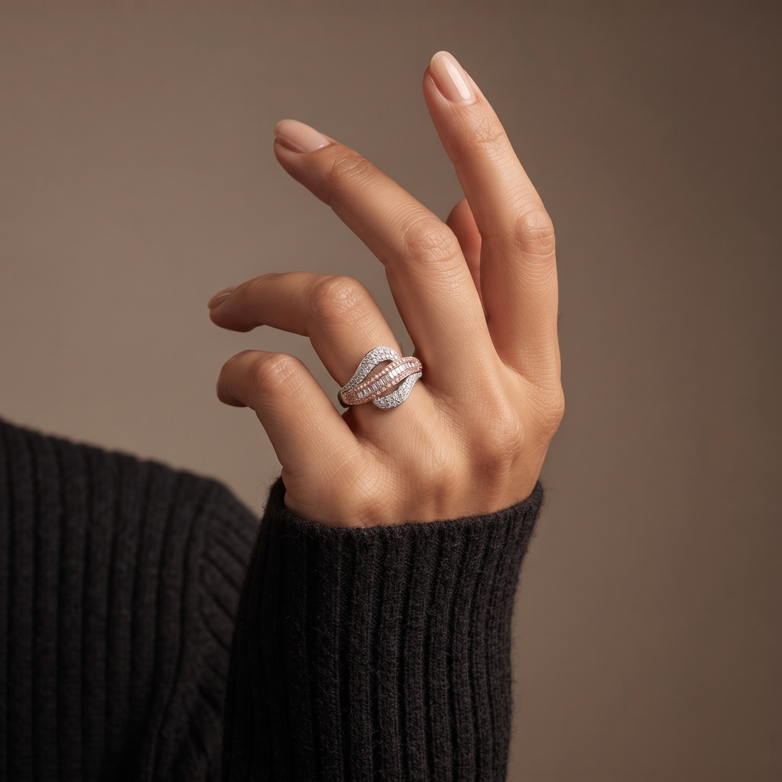 925 Sterling Silver Two-Tone Bypass Baguette Stone Ring