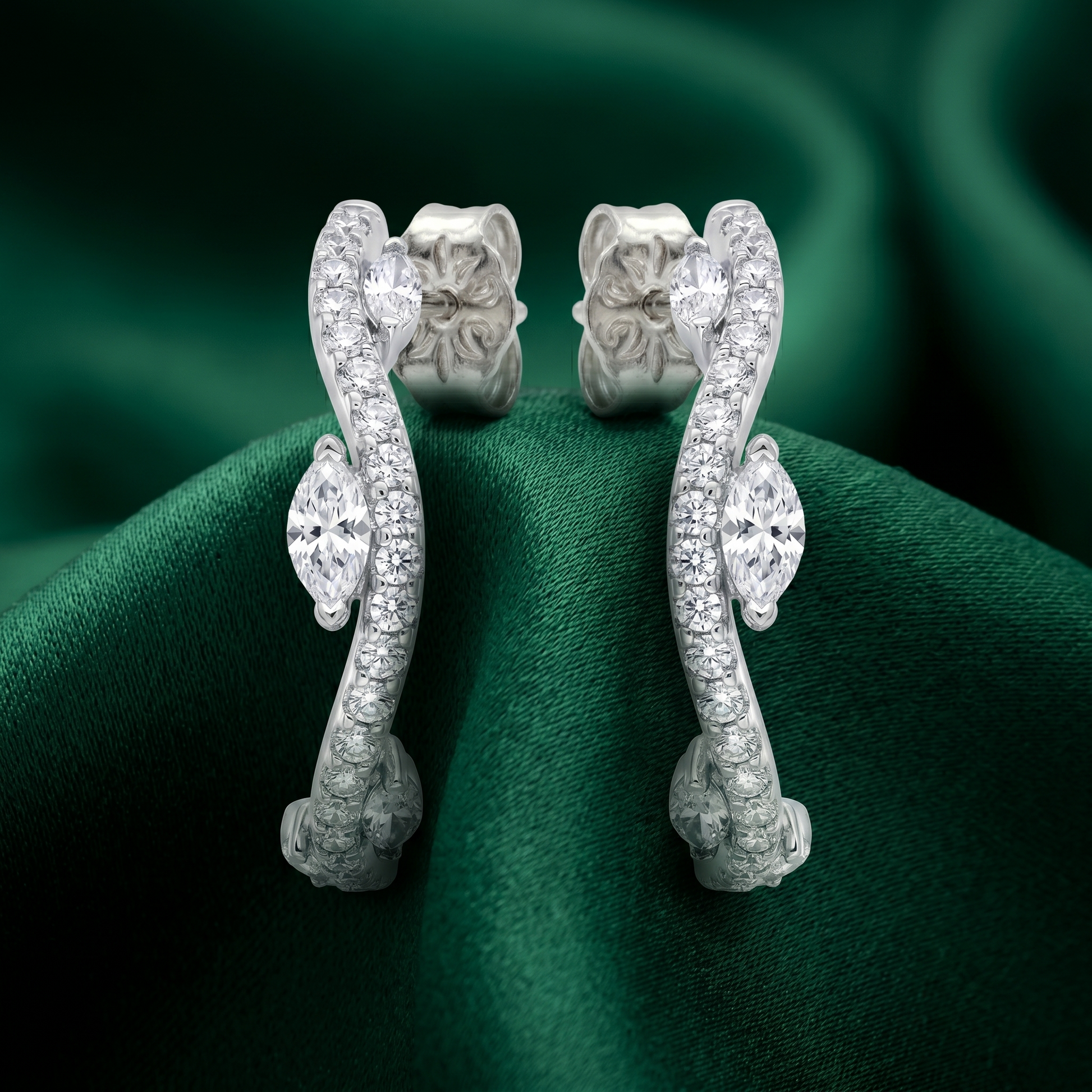 Curved Leaf Stone-Set Stud Earrings, additional product view 3