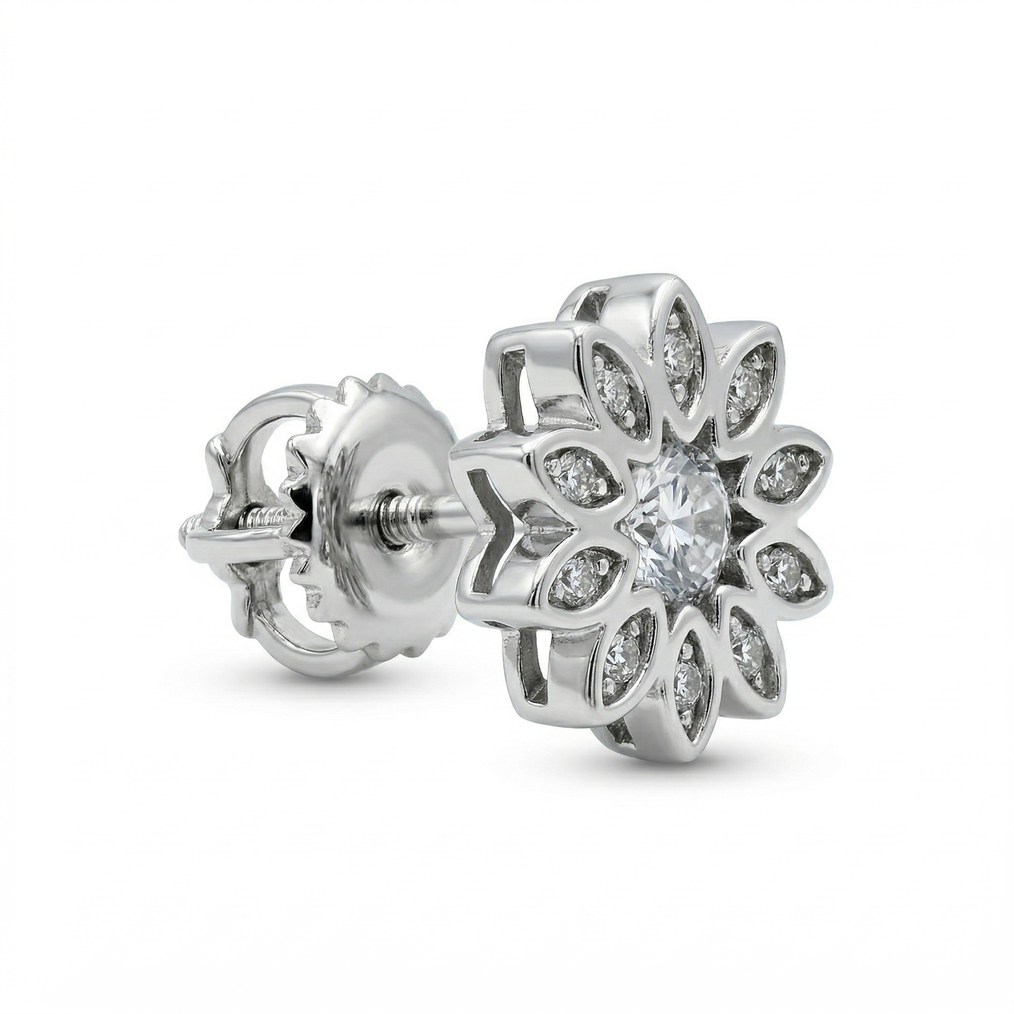 Silvme Pure 925 Silver Petal Cluster Micro-Pavé CZ Stud Earrings for Women