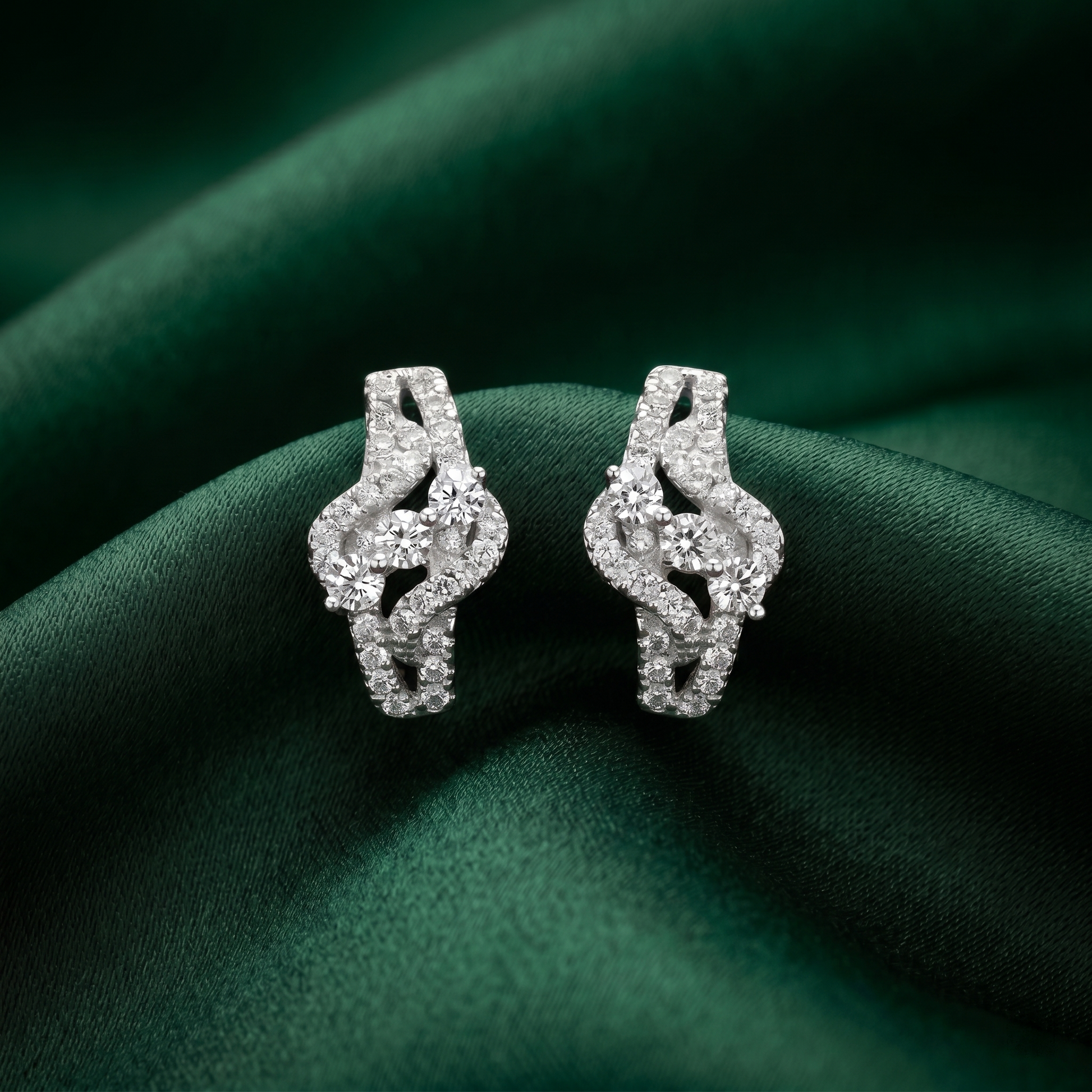 Three Stone Stone-Set Bypass Stud Earrings, additional product view 3