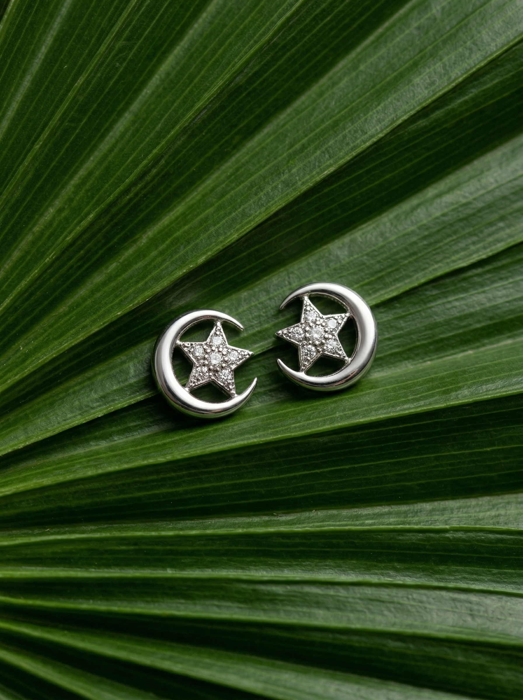Star & Crescent Moon PavÃ© Stone-Set Stud Earrings, additional product view 3