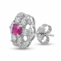 Pink Oval-Centre Flower Cluster Stud Earrings, close-up detail