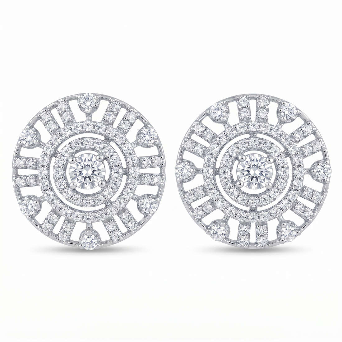Silvme Art Deco Concentric Circle CZ Stud Earrings in 925 sterling silver accented with sparkling cubic zirconia, jewellery for women