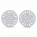 Art Deco Concentric Circle Stone-Set Stud Earrings, front product view