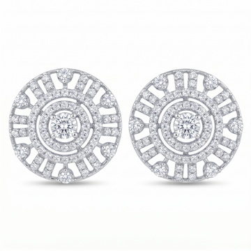 Art Deco Concentric Circle Stone-Set Stud Earrings, front product view
