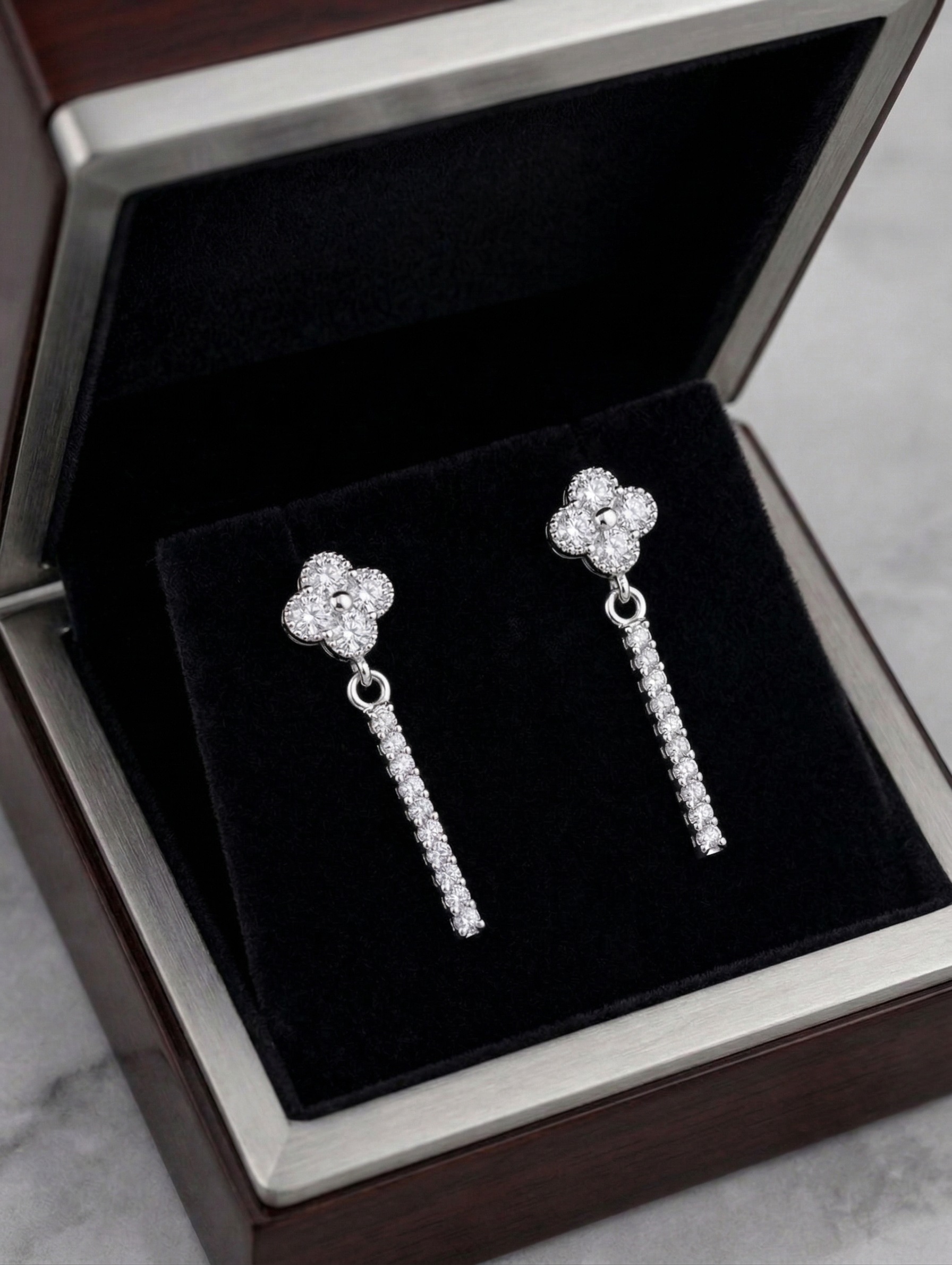Floral Baguette Drop Earrings, additional product view 3