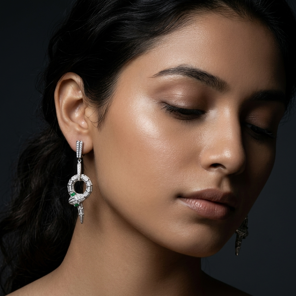 Serpent Snake Statement Stone-Set Drop Earrings, additional product view 3