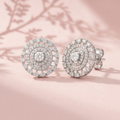 Round Double-Halo Stone-Set Stud Earrings, alternate angle