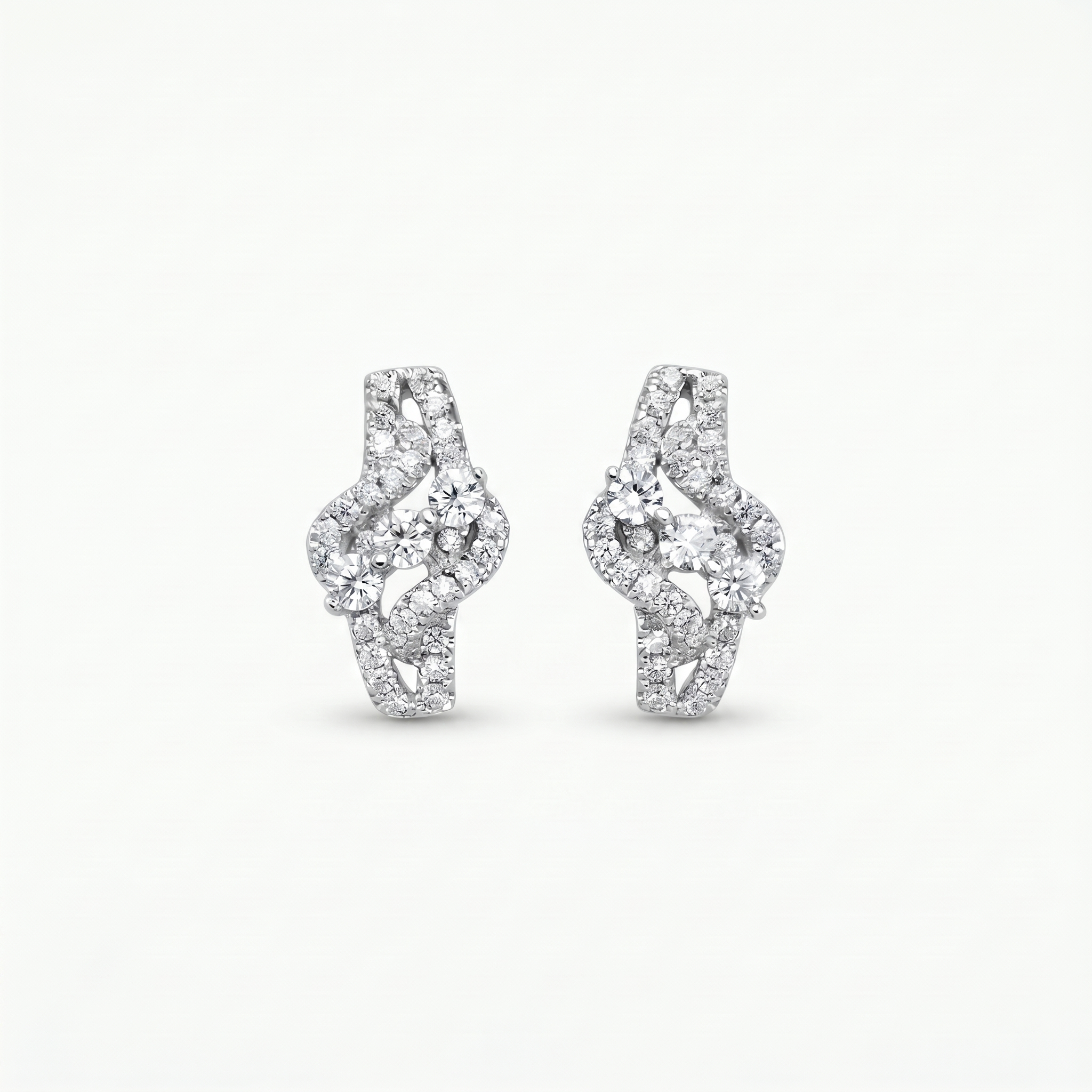 Silvme Pure 925 Sterling Silver Three Stone CZ Bypass Stud Earrings for Women & Girls